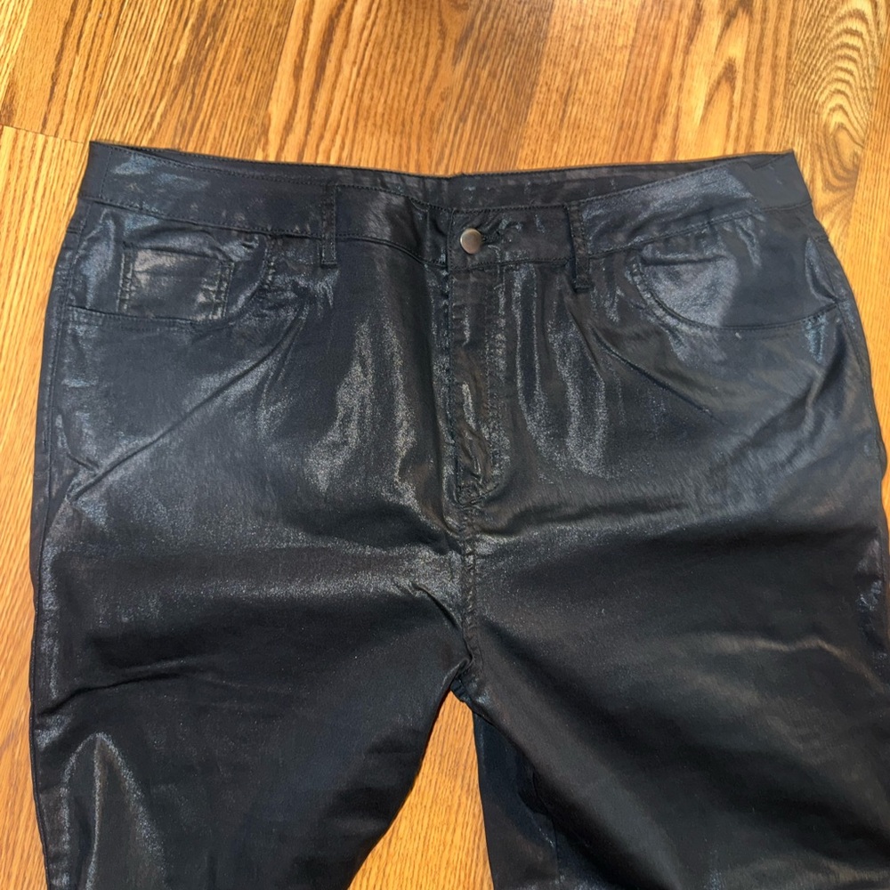ASOS CURVE Black Coated Skinny Pants Shiny - Picture 3 of 3